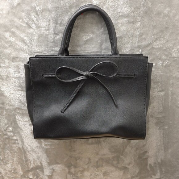 New York & Company‎ Women's Black Leather Snap Button Front Bow Shoulder Bag - Picture 1 of 8